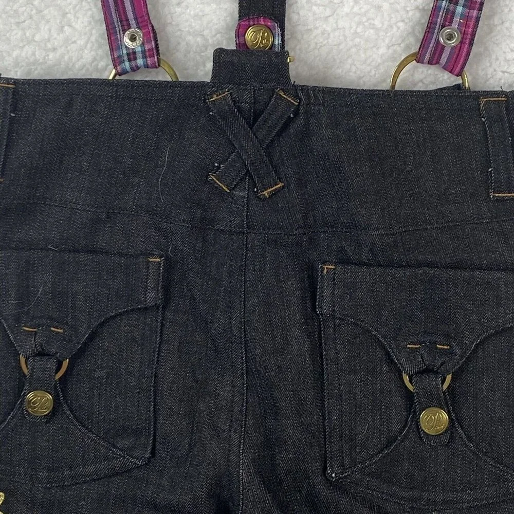 Y2K Pelle Pelle Girls‎ Jeans 10 Black Suspender Embroidered Hip Hop Festival VTG